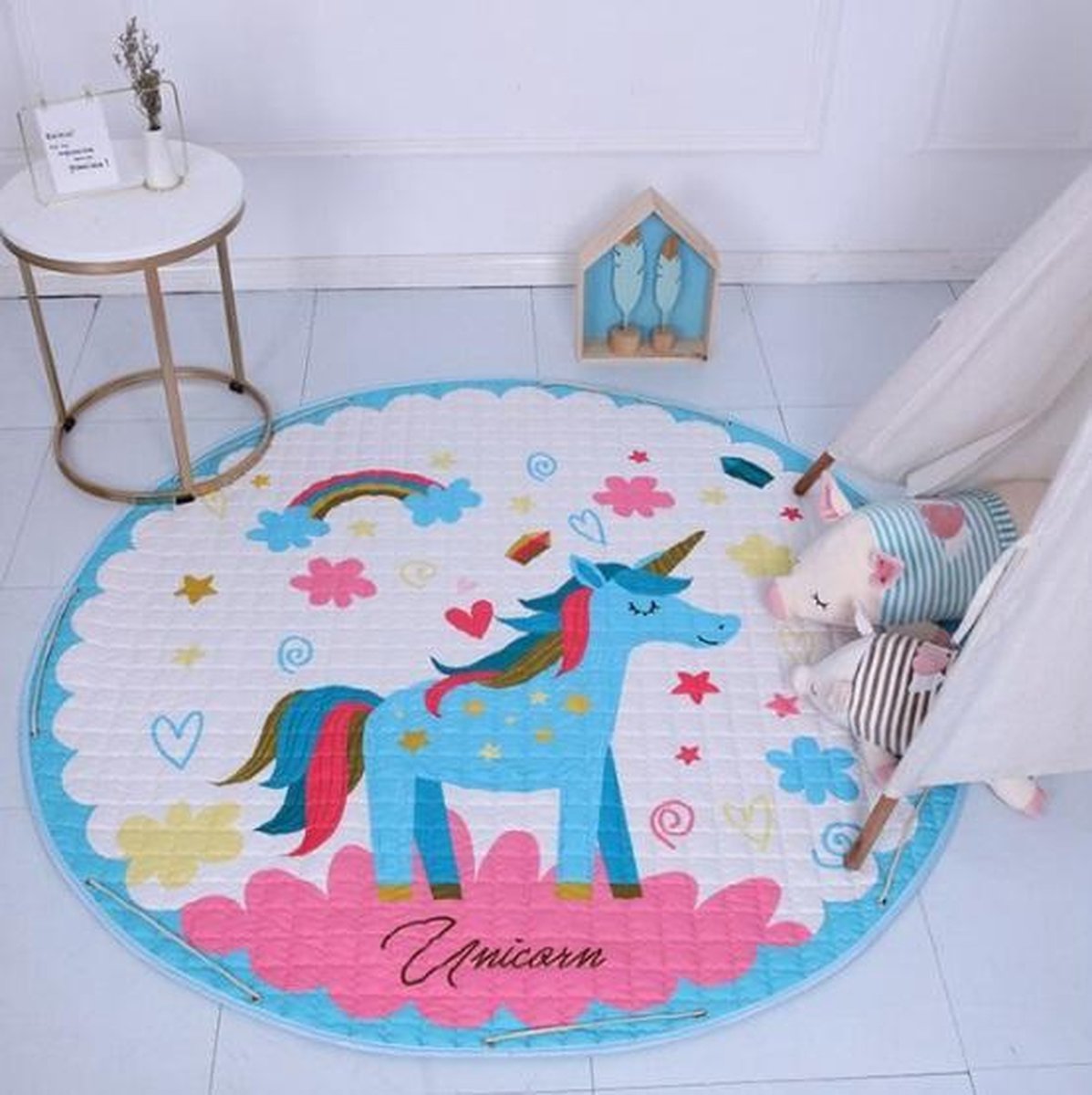 Zacht Speelkleed Baby | Speelkleed Kinderen | Diameter 150cm | 100% Katoen | Baby- of Kinderkamer | Unicorn